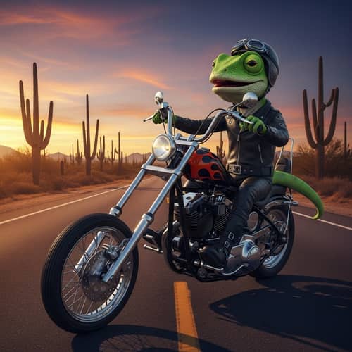 Green Lizard Motorcycle Rider | Unique Animal Biker