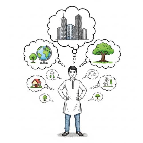 Unleashing Dreams: Indian Man with Varying Sizes of Thought Bubbles