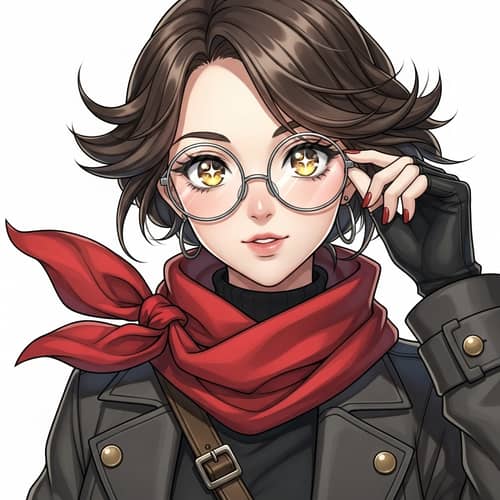 Anime Girl with Red Scarf and Clear Glasses - Character Portrait