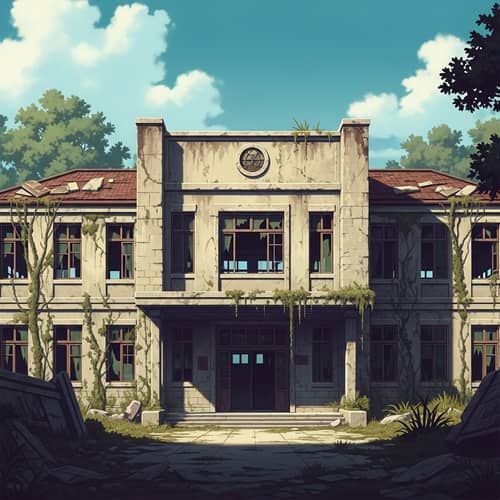 Vintage Anime Style Abandoned Edifice