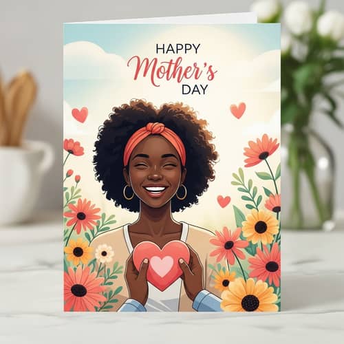 Black Mother Happy Mother's Day Card with Vibrant Flowers