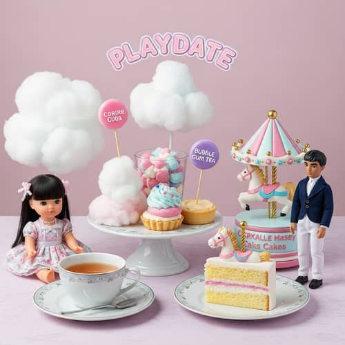 Whimsical Tea Party Menu with Cotton Candy Clouds & Carousel Horse Cakes