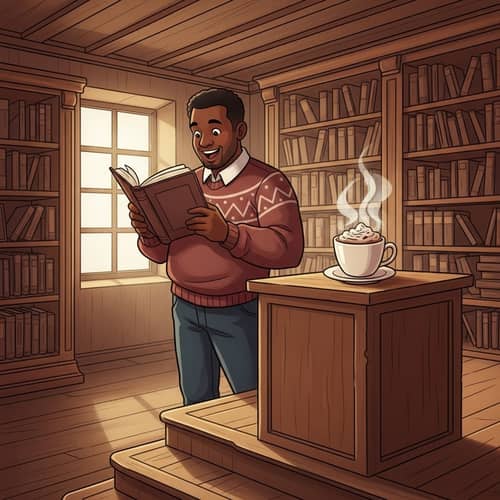 African Man Reading Book in Vintage Library | Cozy Scene