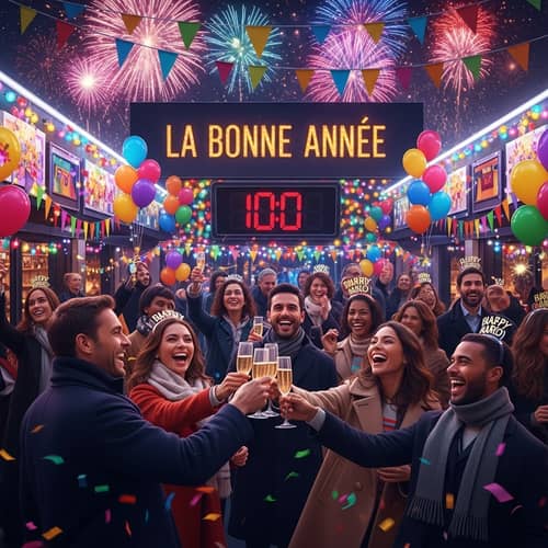 Colorful New Year Celebration Scene - La Bonne Année Festivities