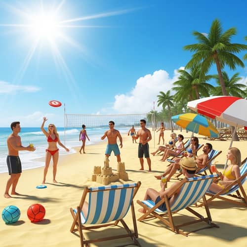 Vibrant Summer Beach Party Scene | Fun, Sun & Joy on the Shore