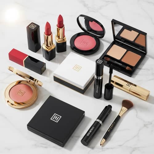 Luxury Cosmetic Products | Black, White, Gold | High-End Beauty Collection