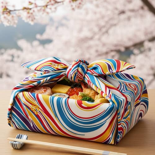 Japanese Bento in Colorful Furoshiki: Tradition & Modernity
