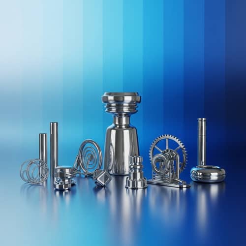 Gleaming Metallic Objects on Blue Gradient Background