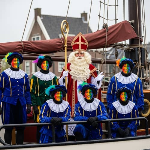 Joyous Sinterklaas Celebration in Modern Volendam - Festive Atmosphere