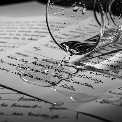 Dramatic Black and White Photo of Water Spilled on Notes
