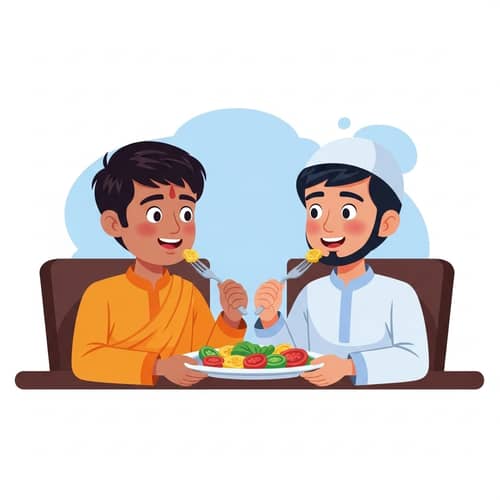 Unity Symbolized: Hindu and Muslim Boys Share a Meal in Joy