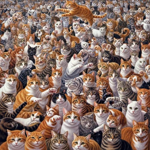 Thousand Diverse Cats Illustration: Surreal Feline Energy