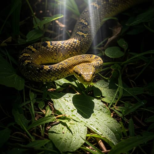 Olive Green Snake Slithering Through Lush Nature Scene