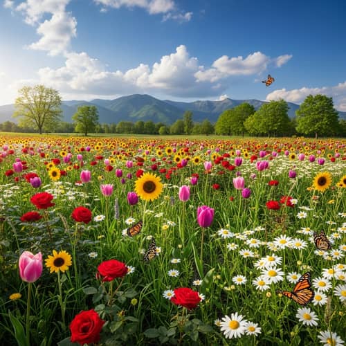 Vibrant Flowers in Bloom: A Serene Landscape View