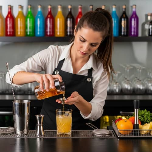 Professional Bartender Mixing Cocktails with Fresh Ingredients