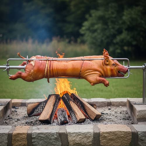 Suckling Pig Roasting on Spit | Wood-Fired Cooking