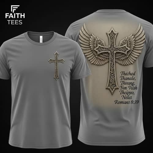 Faith Tees Logo T-Shirt with Cross and Romans 8:39 Verse
