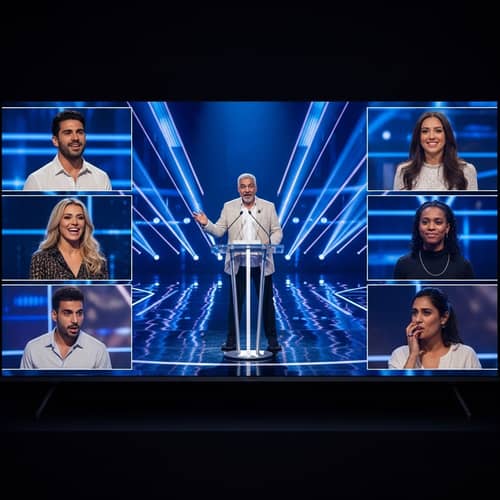 Exciting Reality Show Stage with Diverse Contestants