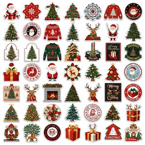 Unique Christmas Sticker Collection with Festive Designs