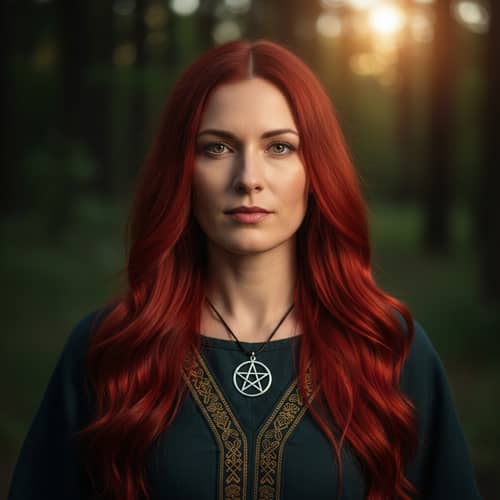 Red Headed Female Pagan in Tranquil Forest | Spiritual Portrait