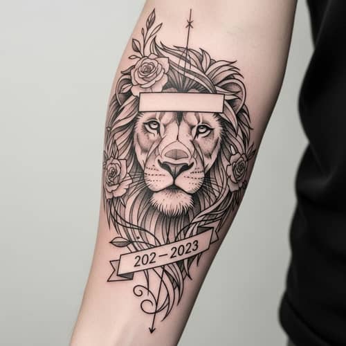 Majestic Lion Forearm Tattoo with Roses