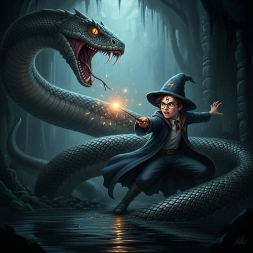 Wizard Battle in Watery Lair - Epic Showdown with Serpent