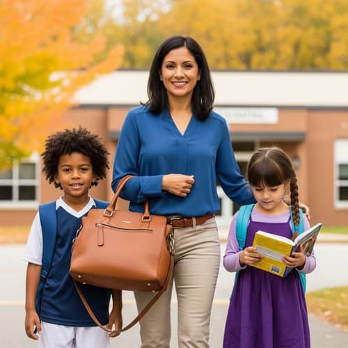 Señora Recogiendo a Sus Hijos de la Escuela
