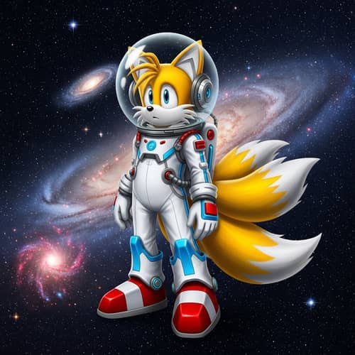 Tails Space Suit: Futuristic Fox Astronaut in Ethereal Cosmos