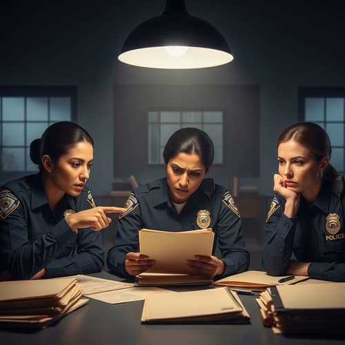Intense Scene of Female Police Officers Discussing Crime Case