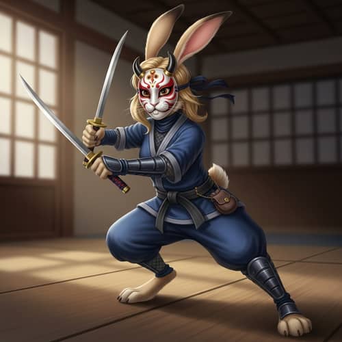 Honey Blonde Female Rabbit Ninja | Unique Kabuki Mask Character