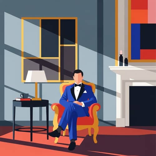 Abstract De Stijl Inspired Artwork of Public Figure in Royal Blue Tuxedo