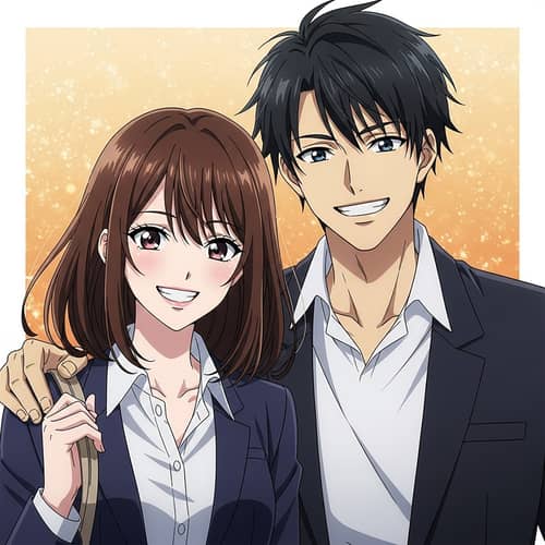 Anime Style Illustration of Strong Friendship: Man and Woman Smiling