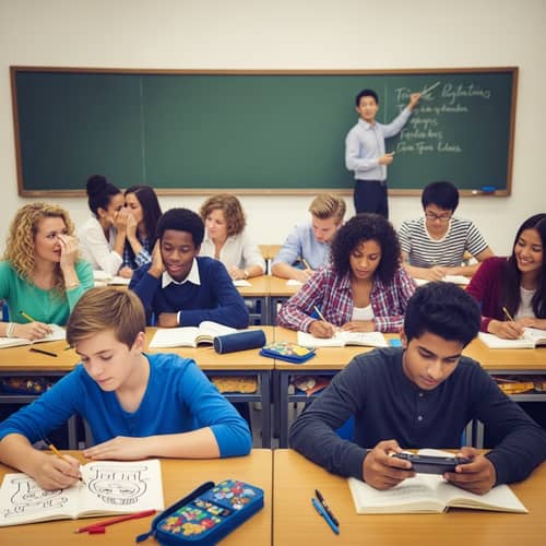 Playful Classroom Scenes: Diverse Students in Mischievous Act
