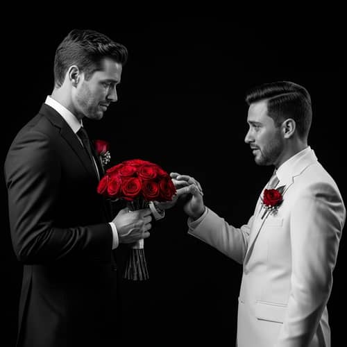Dramatic Black and White Wedding Photo with Chiaroscuro Lighting