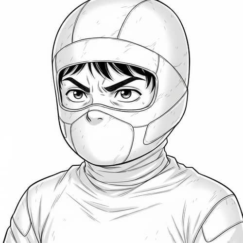 Young Boy in Plaster Suit - Black and White Drawn Style
