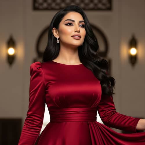 Elegant Arabic Woman | Haifa Wahbe in Stylish Red Gown