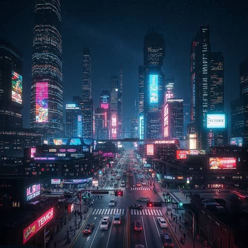Cyberpunk Futuristic Cityscape at Night | Neon Lights Illumination