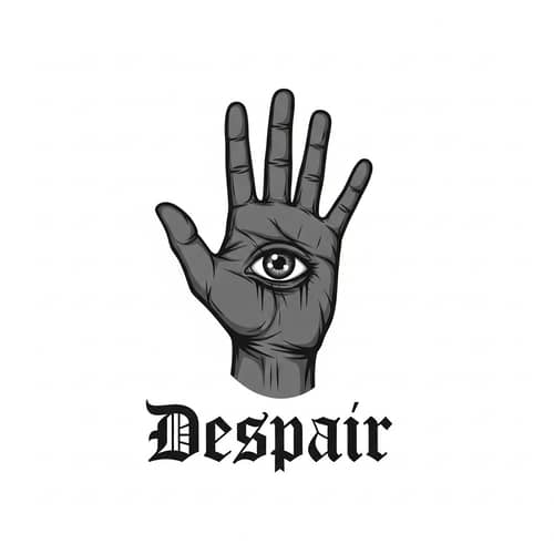 Dark Logo Design: Hand with Despair Text and Eye