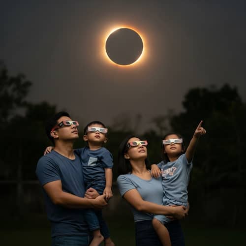 A Filipino Family Enjoying the Total Solar Eclipse