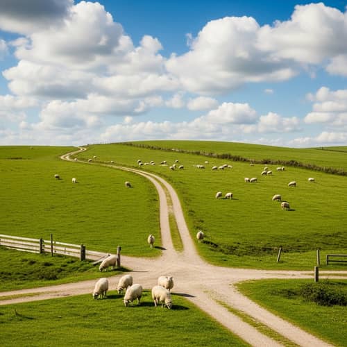 Tranquil Pastoral Landscape with Grazing Sheep