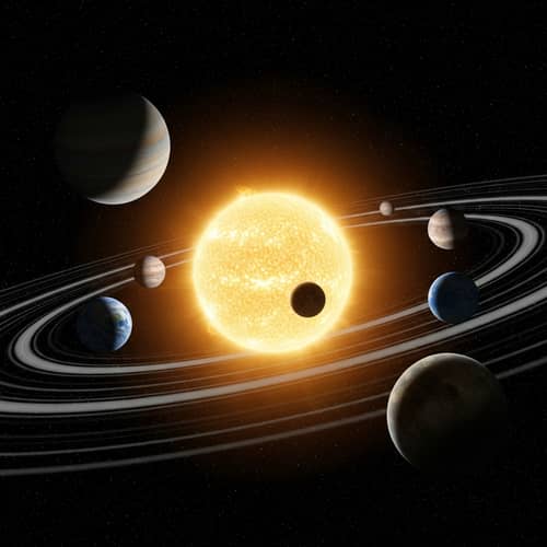 Radiant Sun and Planets: Cosmic Scenery Illustration