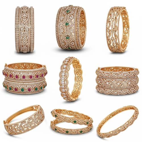 Elegant Bangle Designs by Tarathi Jewels | Precious Gems Collection