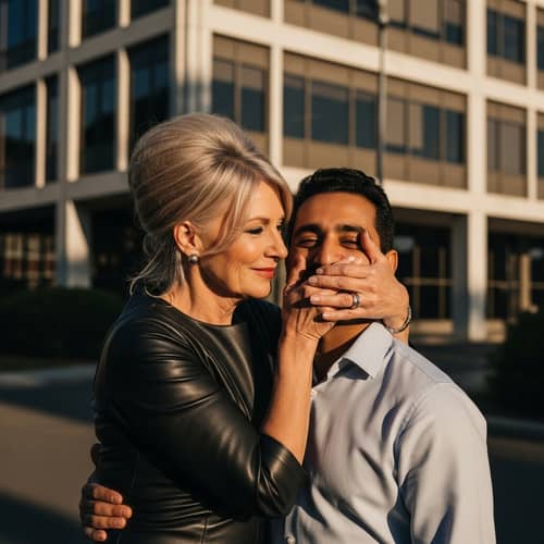 1960s Retro Embrace: Older Woman & Middle Eastern Man