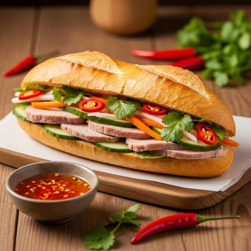 Traditional Vietnamese Bánh Mì Sandwich