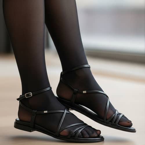Elegant Black Sandals and Tights | Women's Footwear Fashion