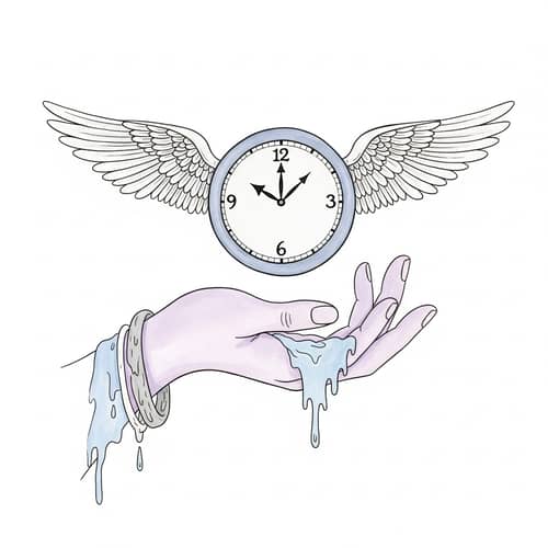 Whimsical Watercolor Hand Holding Clock with Wings