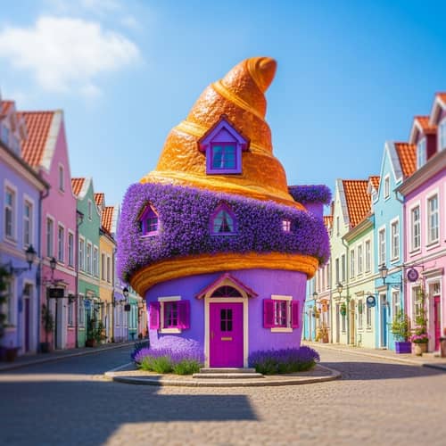 Charming Croissant-Shaped House with Lavender Flowers