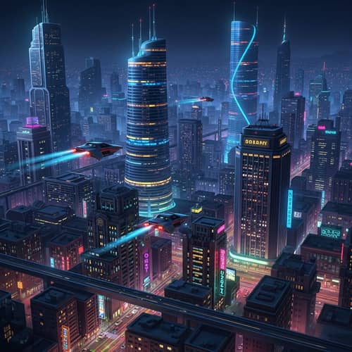 Futuristic Cityscape with Vibrant Neon Colors at Night