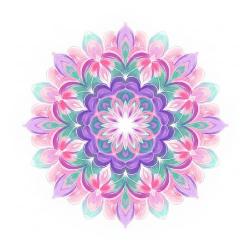 Vibrant Mandala Illustration in Pastel Pink, Purple & Teal