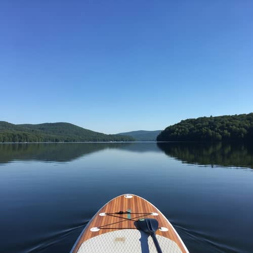 Tranquil Stand-Up Paddleboarding on Serene Lake